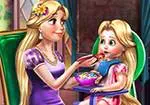 Mama Rapunzel hrănire fată copil